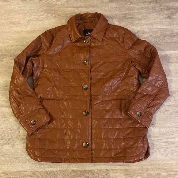 Sam Edelman Womens Box Quilted Faux Leather Shacket Jacket Size Large Brown - Picture 1 of 6